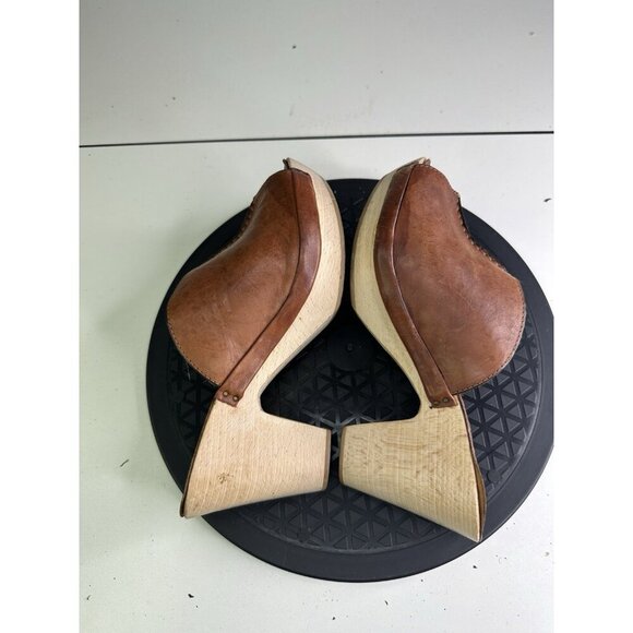 Manufacture D'essai Women’s  Brown Leather Wooden Heel Clog Sz 37 / 7 US - Picture 4 of 8
